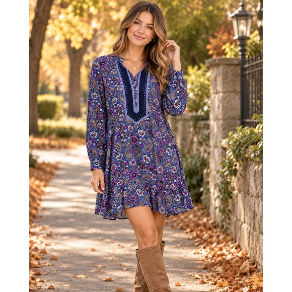 Matilda Jane Dresses & Skirts - Matilda Jane Thoughts and Dreams Boho Floral Tunic Dress Purple Blue Size Medium